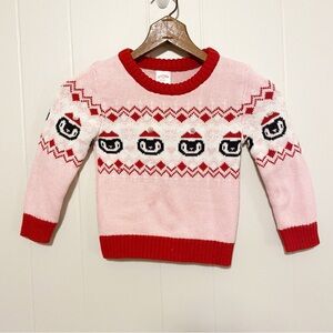 Holiday Time 4T Toddler Girls Christmas Sweater Pink Red White Penguins Argyle